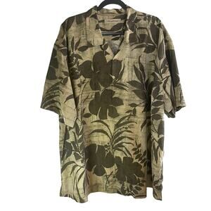 Tommy Bahama 100% silk Beige & Green Aloha Hawaiian Short Sleeve Shirt XXL